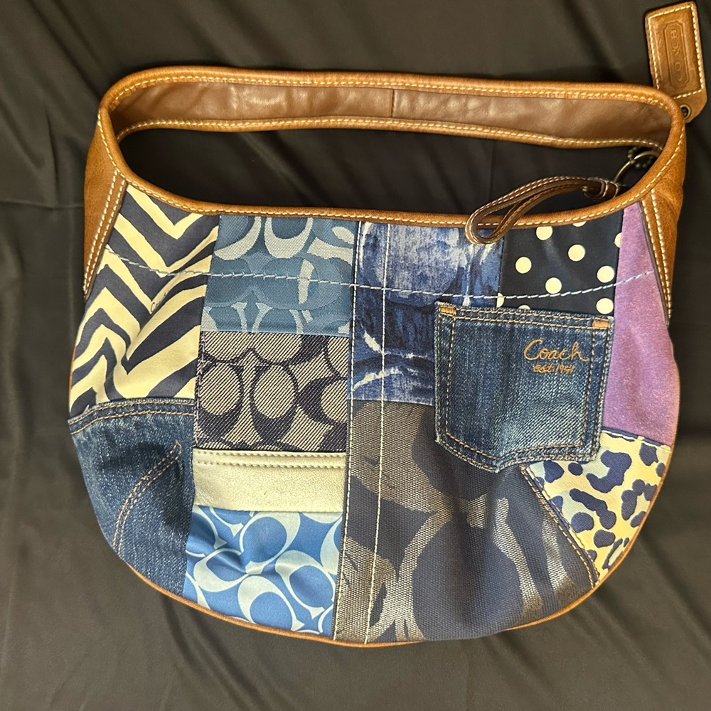 Coach Blue and Purple Patchwork Shoulder Bag